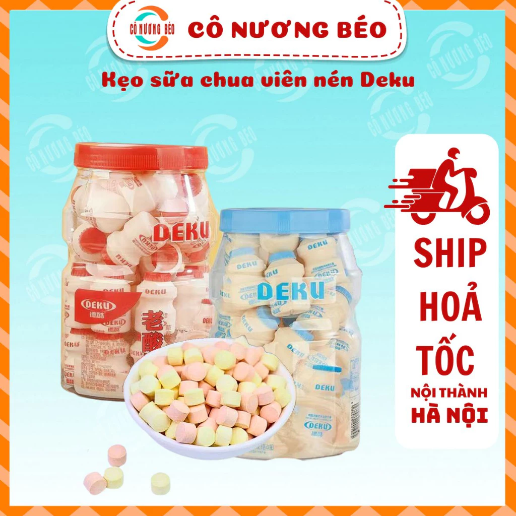 Kẹo sữa chua khô viên nén Deku nguyên hũ 30 lọ nhỏ, đồ ăn vặt Cô Nương Béo