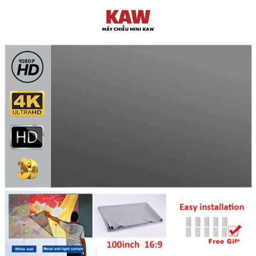 Màn chiếu treo tường - Màn chiếu phản quang KAW 100 inch, 120 Inch giúp máy chiếu sáng thêm gấp 5 lần, gấp gọn