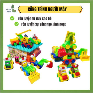 Bộ lắp ráp xe công trình người máy,xe công trình 125 chi tiết Vinakids Toy