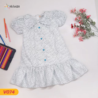 V074 Váy Hoa Cotton Bé Gái Xinh House Phối Nơ Dáng Suông