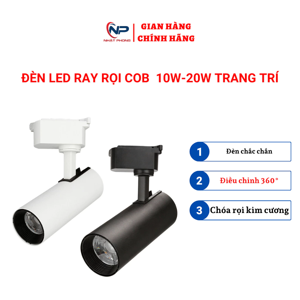 Đèn rọi ray, đèn rọi,20W, 12w COB màu đen hoặc trắng Cao cấp, Bảo hành 2 năm, 2 chế màu