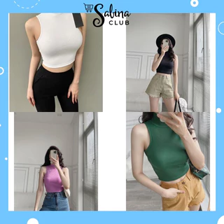 Áo Croptop Nữ Trơn Sát Nách Cổ Lọ Thun Bo Gân Co Giãn Form Basic Siêu Hot MS.B5