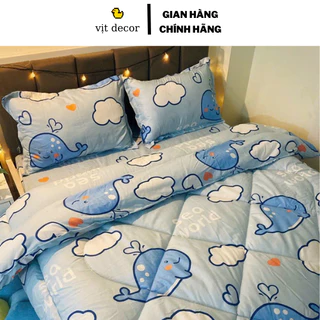 Bộ chăn ga gối Cá Heo Mây Cotton Poly , set chăn ga gối cá heo mây cotton tặng kèm hạt xả vải