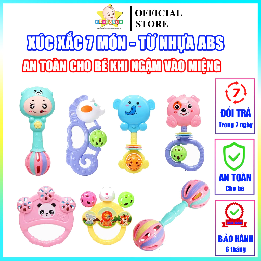 Xúc xắc cho bé sơ sinh 7 món có nhạc vui nhộn làm từ nhựa ABS an toàn cho bé Combo xúc xắc cho bé