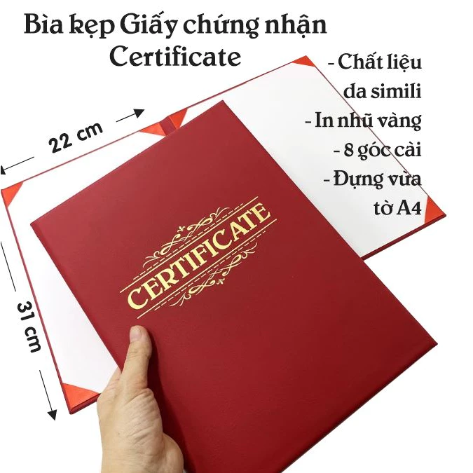 Bìa kẹp bằng chứng nhận Certificate simili đựng chứng nhận chứng chỉ A4 giả da mềm đẹp sang trọng MataStore G.CE