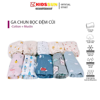 Ga cũi KIDSSUN cho bé, dạng bo chun bọc đệm chất liệu Cotton 100%, Muslin cao cấp mềm mịn thoáng mát thấm hút mồ hôi tốt