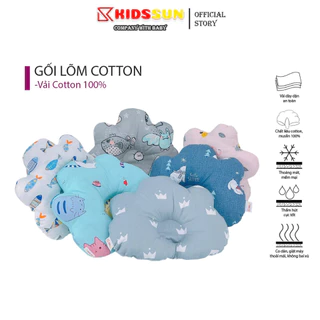 Gối lõm KIDSSUN cho trẻ sơ sinh chống méo đầu chất liệu cotton kèm muslin cao cấp, nhiều màu sắc