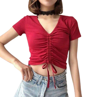 Áo Croptop Nữ Tay Ngắn ZALITA A036 Rút Ngực Vải Len Tăm Thấm Hút Mồ Hôi