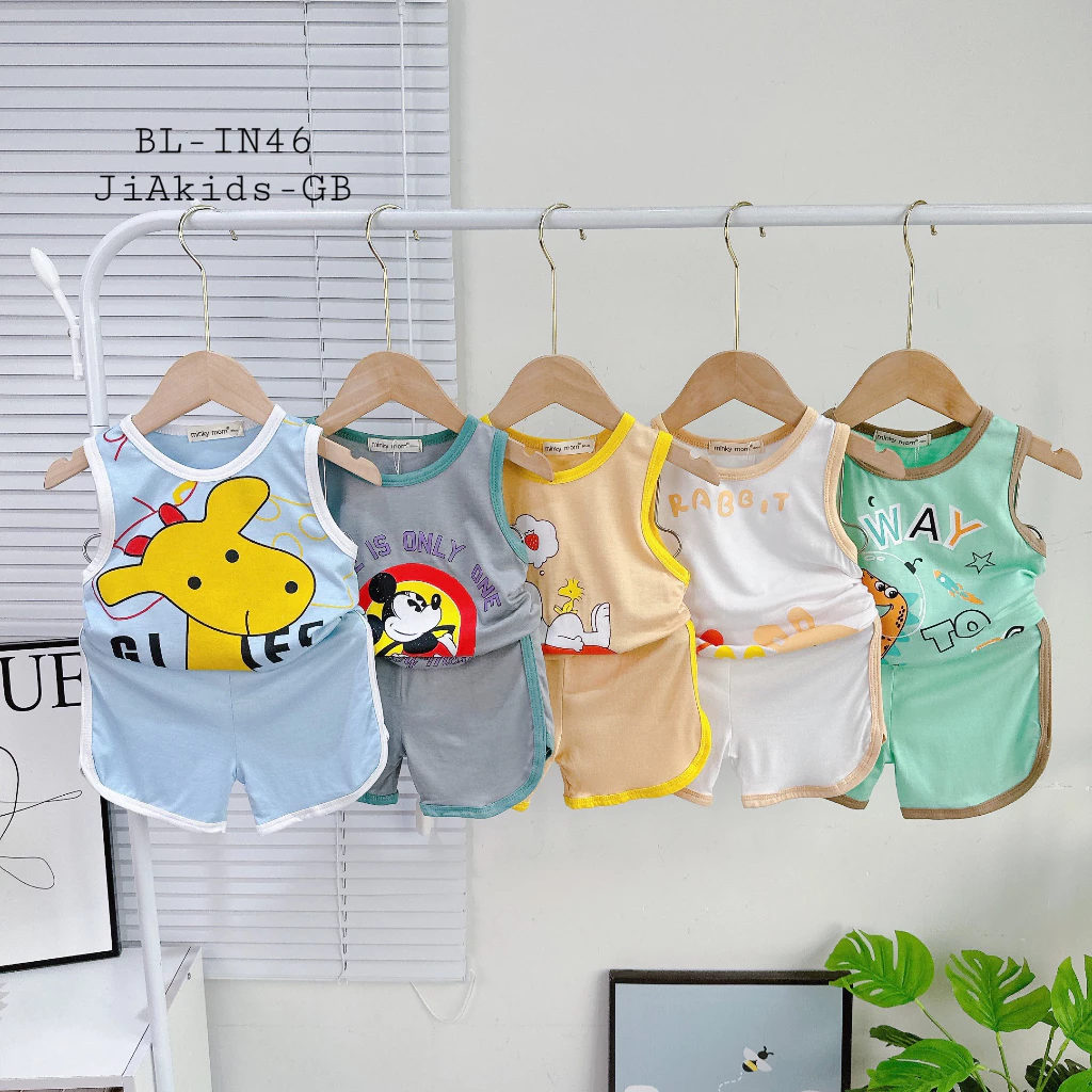 Bộ Ba Lỗ THUN LẠNH MINKY MOM In Hình Phối Màu Viền Dễ Thương Cho Bé BL-IN46