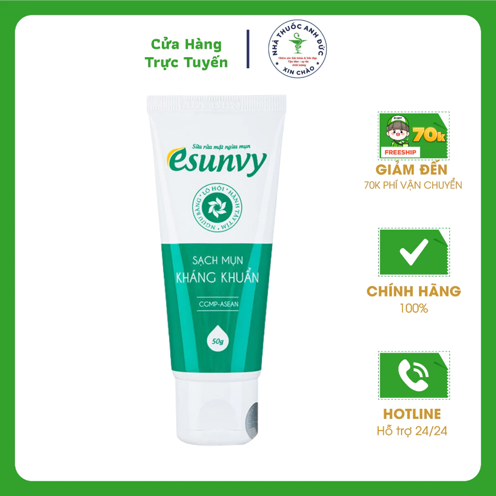 Sữa rửa mặt ngừa mụn Esunvy: sạch sâu, cân bằng độ pH tự nhiên cho da - 50g