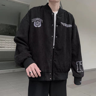 Bomber nhung tăm missout typo , varsity jacket nam nữ lót dù 2 lớp , áo khoác bóng chày local brand unisex - Gin Store