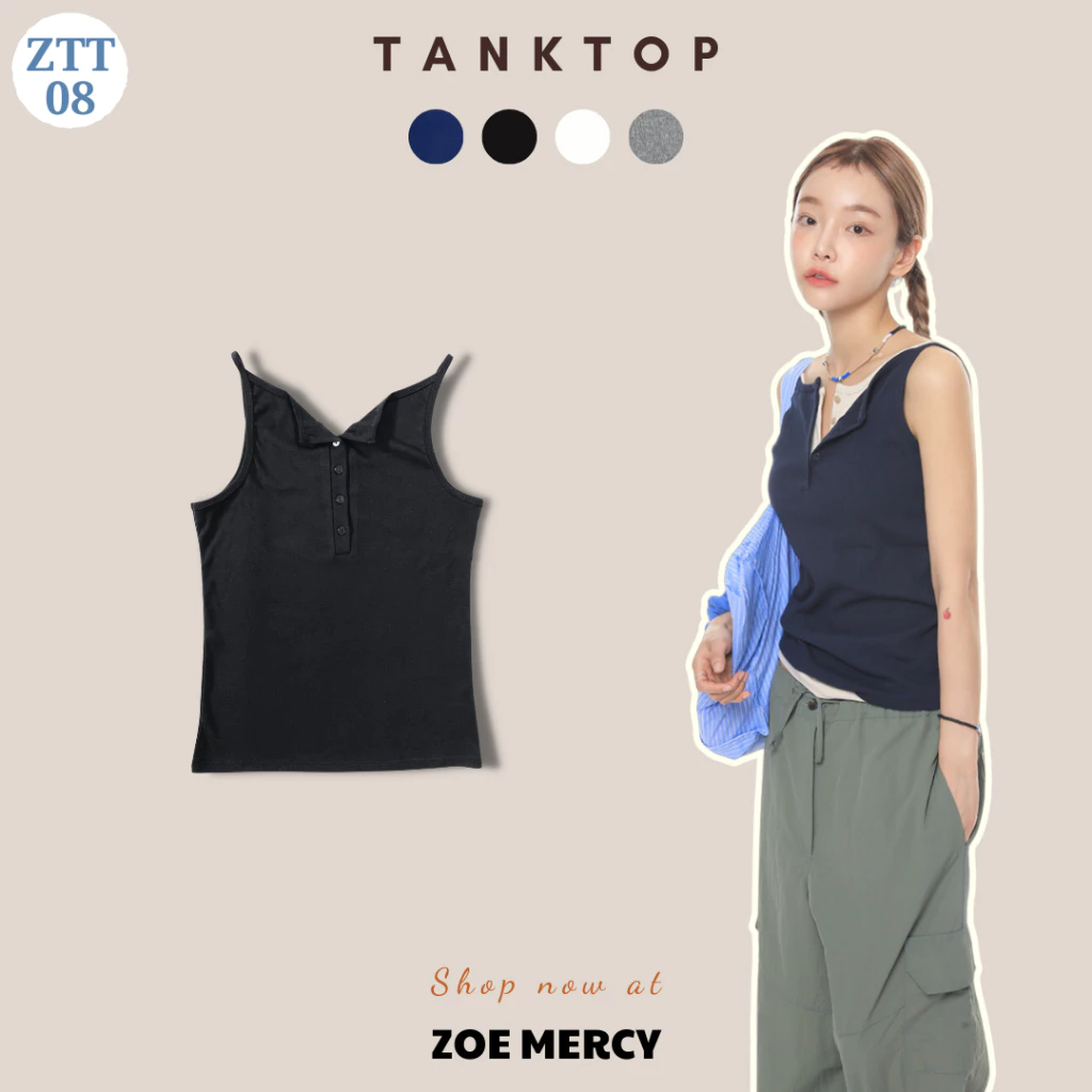 🍊 Áo tanktop form dài có cúc chất cotton 4 chiều ZOE MERCY | Tanktop (ZTT08)