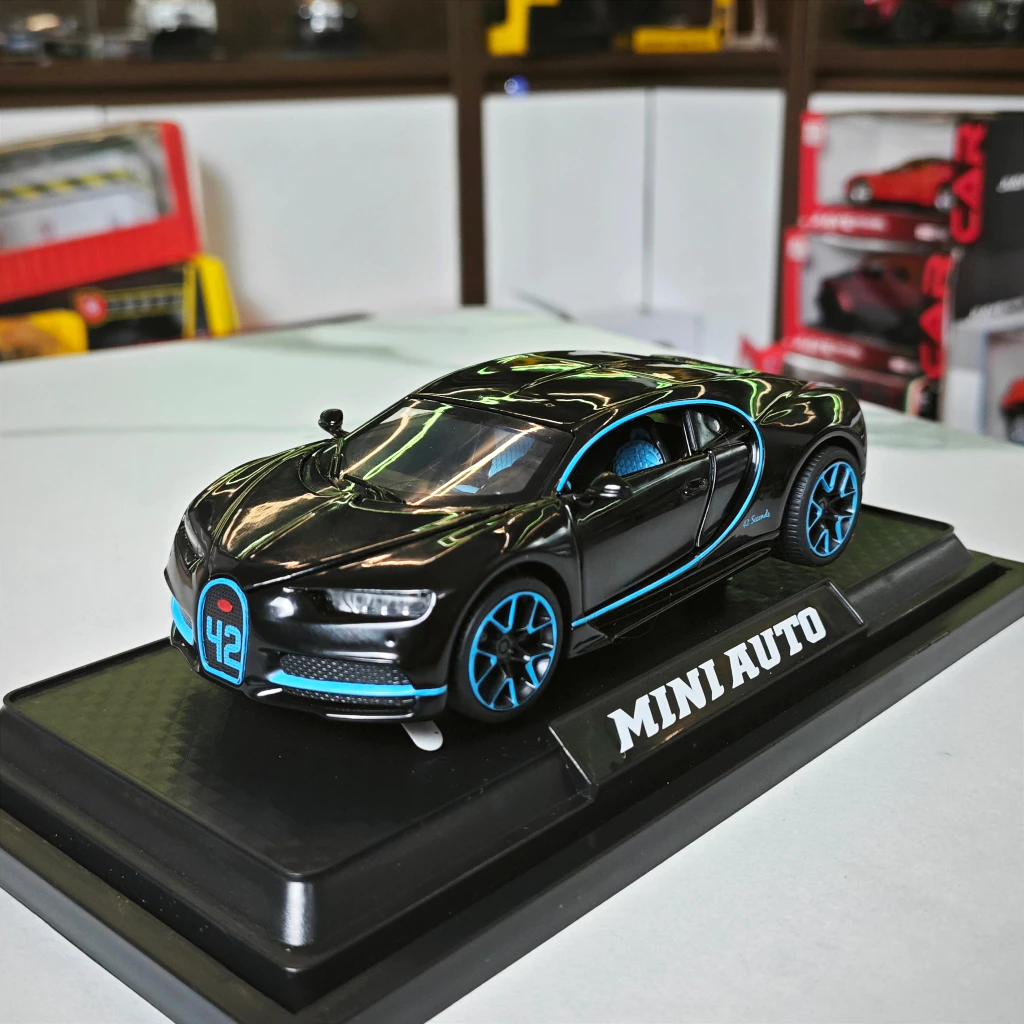 Xe mô hình sắt siêu xe Bugatti Chiron tỉ lệ 1:32 Miniauto màu đen