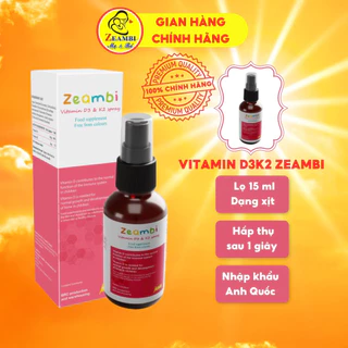 VITAMIN D3K2 ZEAMBI - Dạng xịt, nhập khẩu Anh quốc ( Lọ 15ml ) Giúp hấp thu canxi, tăng chiều cao, Dùng cho trẻ sơ sinh