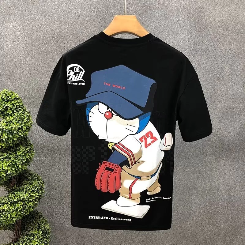 Áo thun nam tay lỡ HappyFamily form rộng trẻ trung in hình DORAEMON bóng chày chất cotton 100 cao cấp