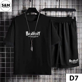 Bộ quần áo thun - in Chữ Bravery đen phong cách đơn giản