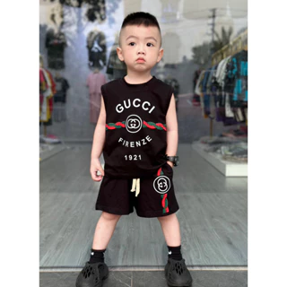 Set bộ quần áo Tank top Gucci cho bé trai chất cotton 100% co giãn thoáng mát, thấm hút mồ hôi HOBI KIDS
