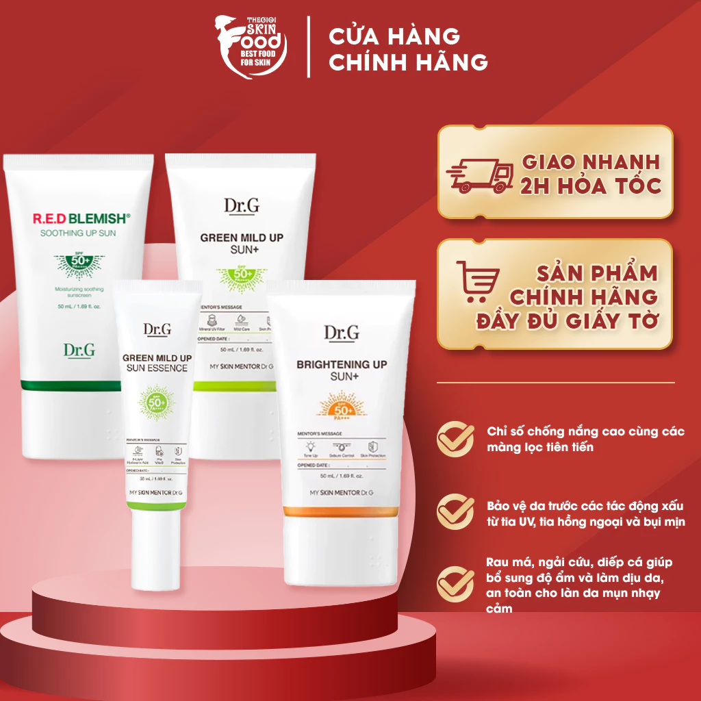 Kem Chống Nắng Vật Lý, Chống Ánh Sáng Xanh, Kiềm Dầu Giảm Mụn Dành Cho Da Nhạy Cảm Dr.G Mild Up Sun+ SPF 50+/ PA++++