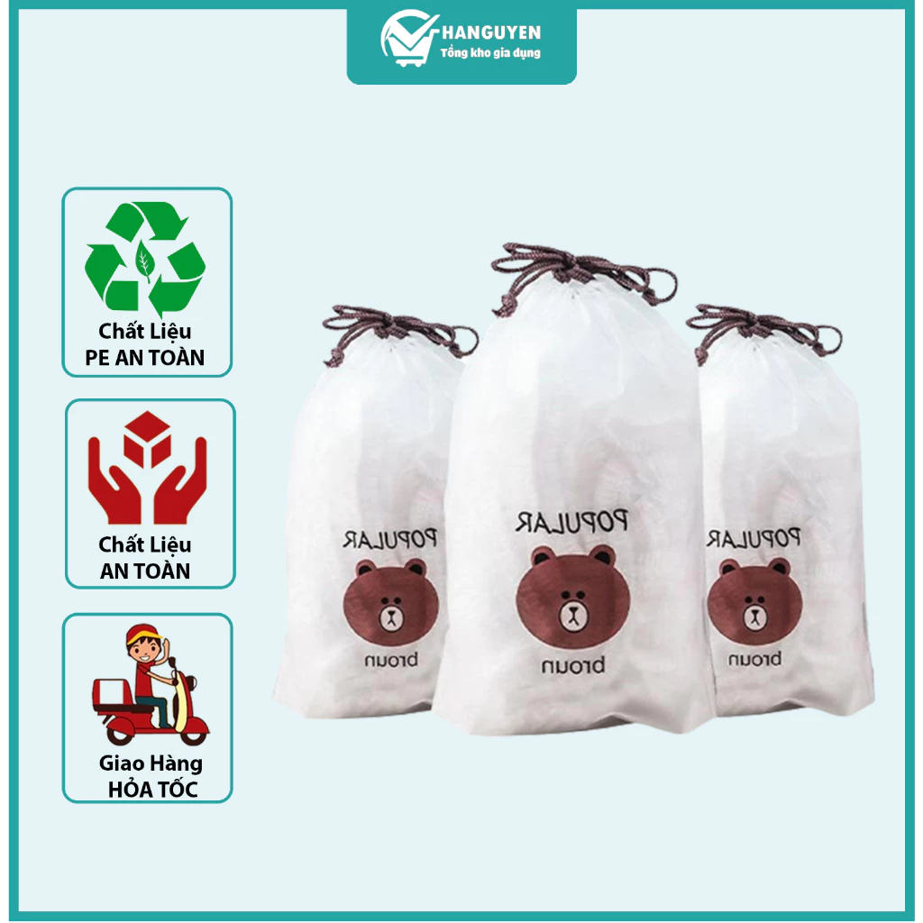 Set 100 Màng Bọc Thực Phẩm Co Giãn Túi Gấu Đa Năng Siêu Dai Có Chun Tiện Dụng