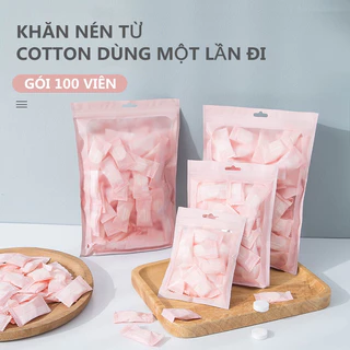 Set 100 viên khăn mặt vải nén Hàn Quốc, dạng viên kẹo dùng 1 lần