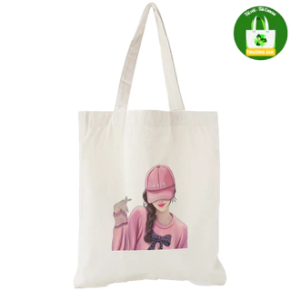 Túi vải Canvas Trương Gia in hình BST GIRL 03 - Màu Be/Trắng - Nhiều Kích Thước