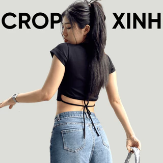 Áo thun croptop buộc dây sau lưng hack eo tôn dáng. Áo thun nữ croptop buộc dây năng động trẻ trung Croptop Xinh 2302-01