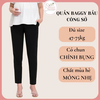 Quần Baggy Bầu Công Sở Mùa Hè Quần Bầu Vải Kate Không Nhăn Có Đáp Bụng Và Chun Chỉnh Bụng  Bella Mama - Q11