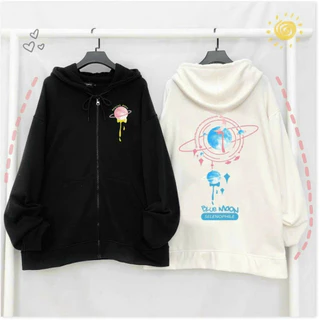 Áo Khoác Hoodie Nỉ in VTRU Áo khoác nữ form rộng 2 màu trắng đen tay phồng Ulzzang Unisex-fammilyshop