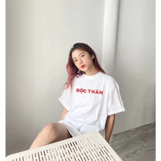 Áo Thun Độc Thân 100% Cotton Tay Lỡ Unisex - Đen/Trắng Cổ Tròn | Blackwork