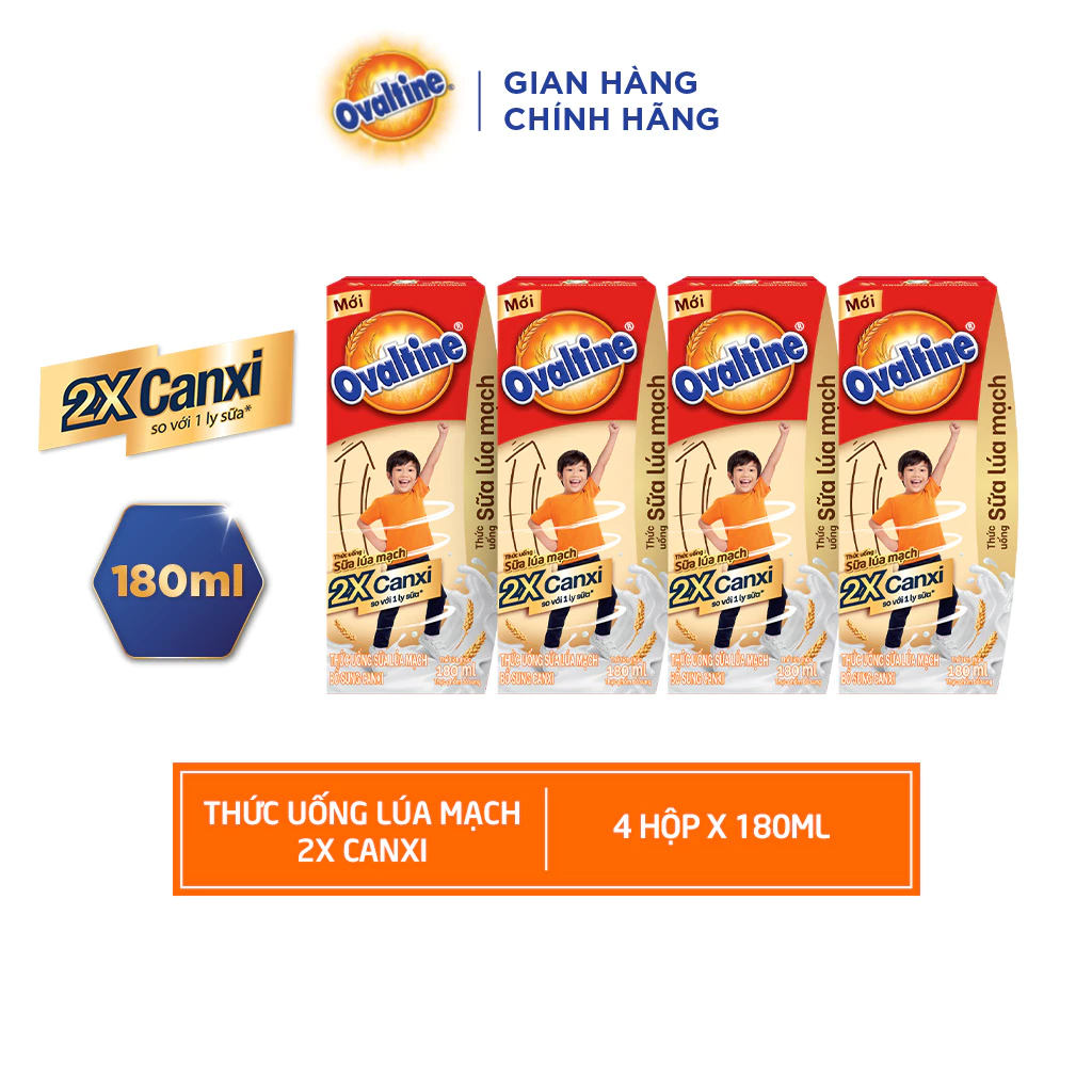 Thức uống lúa mạch gấp đôi Canxi Ovaltine (180ml x 4)