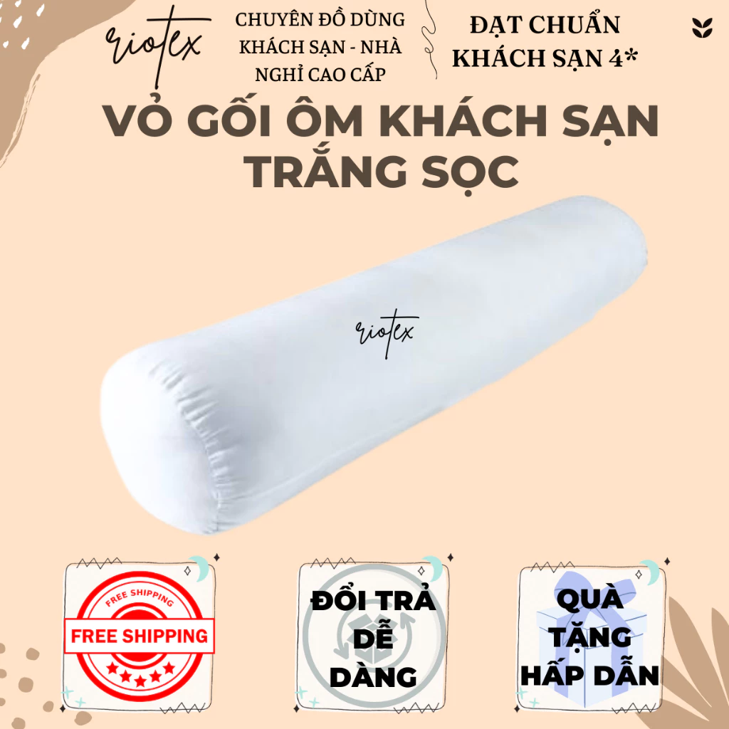 Vỏ gối ôm màu trắng sọc cao cấp Riotex S1 mềm mịn mát - KT: 35x100cm