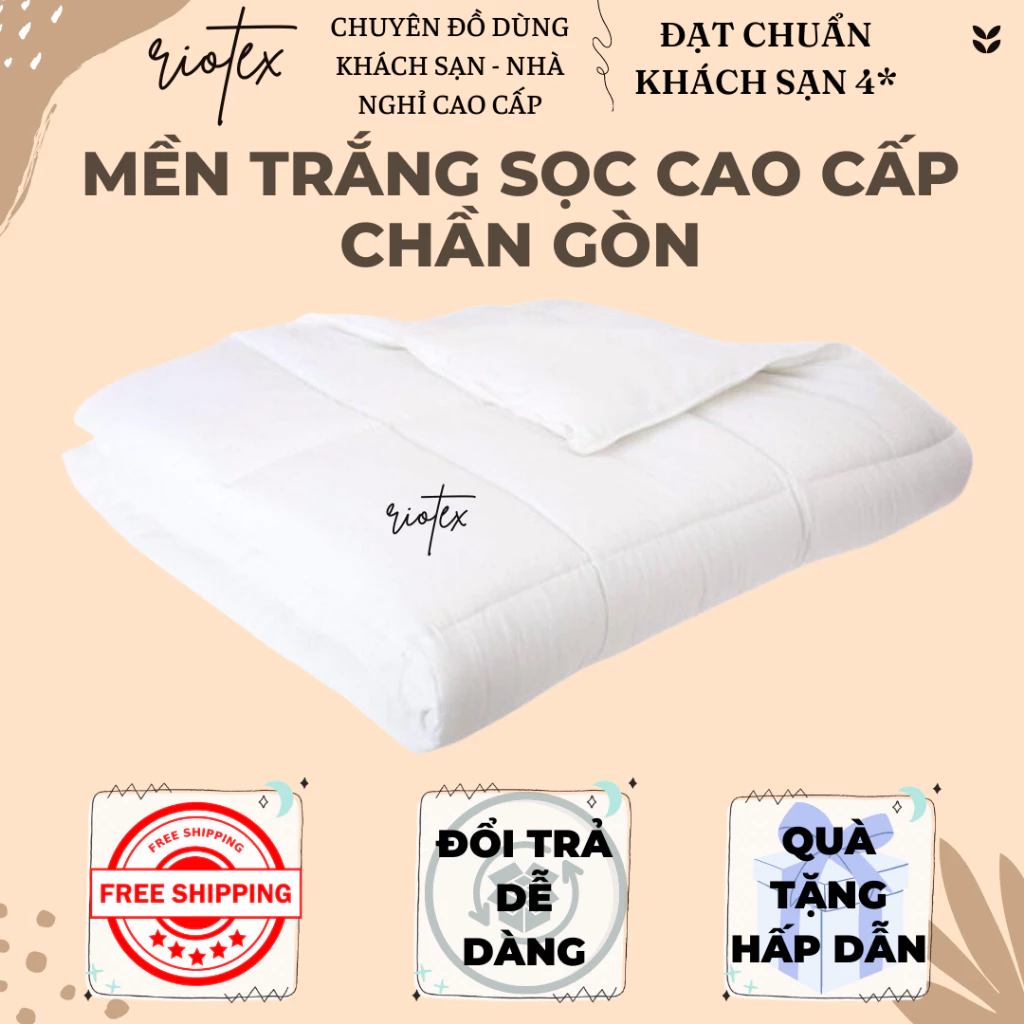 Chăn mền trắng sọc cao cấp Riotex cho khách sạn - KT: 1.8mx2m/2.2mx2m