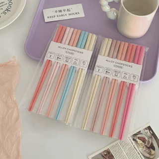 Set 5 Đôi Đũa Chống Trượt Màu Chịu Nhiệt Pastel Dụng Cụ Bàn Ăn