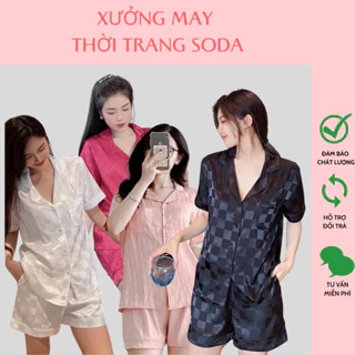 Bộ Mặc Nhà, Pijama Lụa, Bộ Ngủ Nữ Mùa Hè Áo Cộc Tay Quần Đùi Chất Liệu Lụa Gấm Thiết Kế Siêu Xinh Sang Trọng