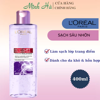 Nước tẩy trang Loreal Micellar Water Hyaluronic Acid 400ml dành cho da khô & hỗn hợp (màu tím)