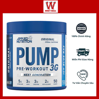 [ Có Caffein ] Pump 3G Pre Workout Applied Nutrition 50 Scoops - Tăng sức mạnh phồng cơ tập trung tập luyện 25Ser