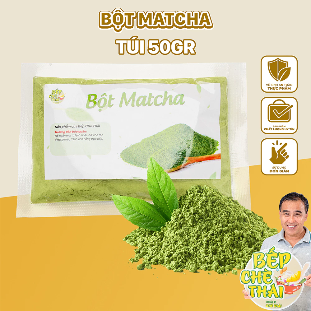 Bột matcha bột trà xanh nguyên chất - nguyên liệu làm bánh, đắp mặt, pha đồ uống - túi 50gr - Bếp Chè Thái