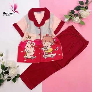 Bộ Pyjama Cộc Tay Cho Bé Gái 10-50kg Chát Lụa Satin Cao Cấp Loại 1 Shopthaovykids