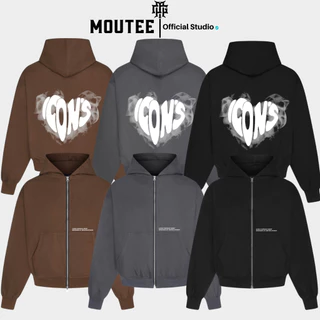 Áo hoodie zip boxy Heart unisex nỉ ngoại local brand - Áo khoác nỉ dây kéo form crop trơn nam nữ 3 màu - MOUTEE.SG