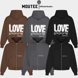 Áo hoodie zip boxy LOVE unisex nỉ ngoại local brand - Áo khoác nỉ dây kéo form crop trơn nam nữ 3 màu - MOUTEE.SG