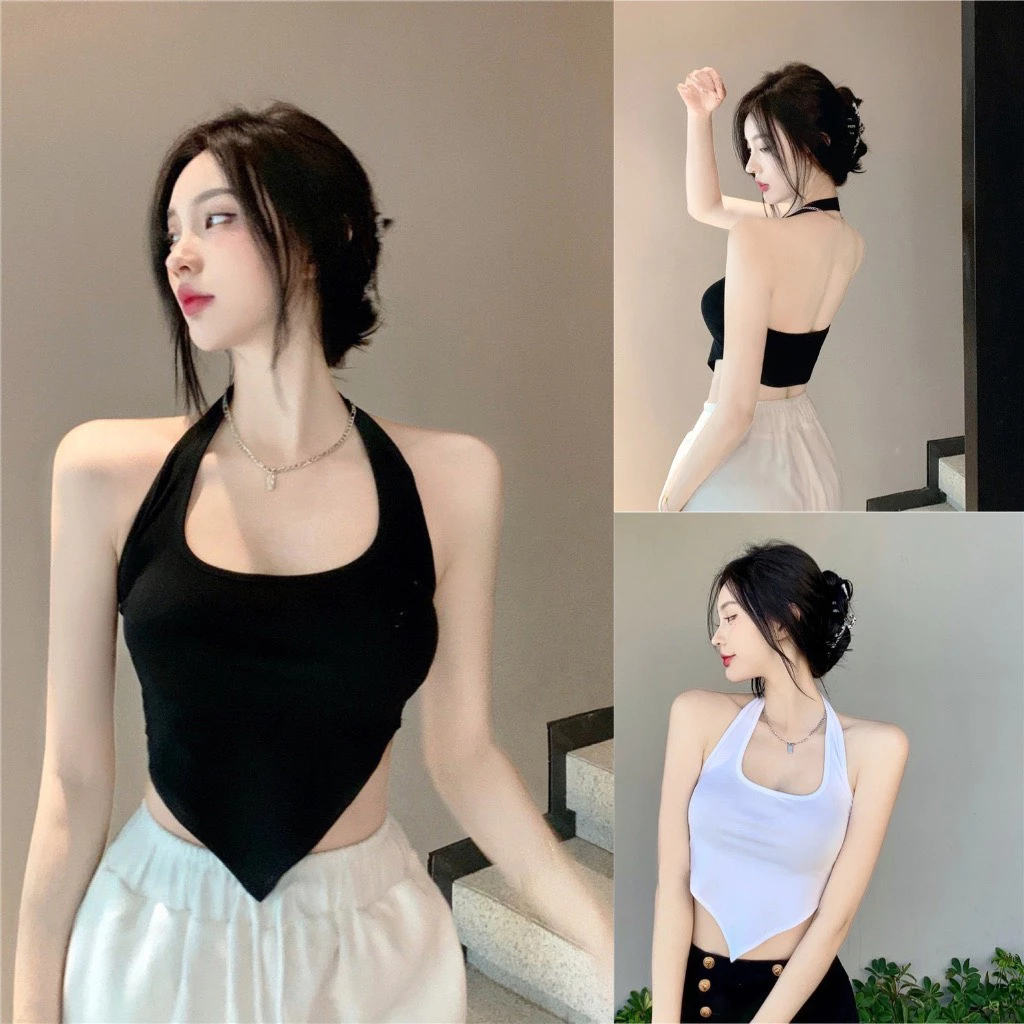 Áo Croptop Nữ Cổ Yếm , Áo Kiểu Cổ Yếm Hở Lưng Thiết Kế Vạt Chéo Sexy A5 Sandy