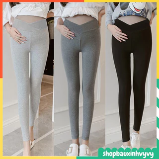 Quần bầu legging dài cạp chéo, chất cotton mềm mịn, có cúc chỉnh chun, co giãn thoải mái