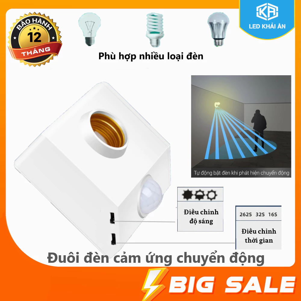 [Tặng Bóng Đèn 30W] Đuôi Đèn Cảm Ứng Hồng Ngoại Khải Ân,Chuôi Đèn Cảm Biến Chuyển Động