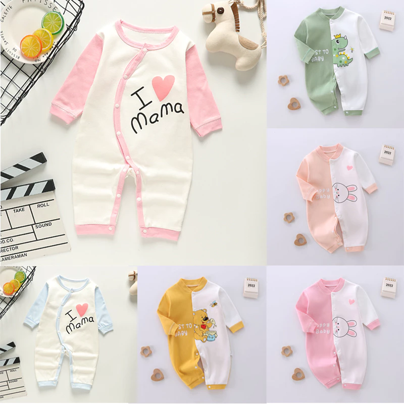 Bộ liền dài tay vải cotton cho bé trai và gái hàng Quảng Châu cho bé sơ sinh tới 12 tháng