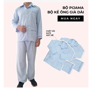 Bộ Pijama nam, set đồ ngủ dài tay thu đông kẻ ông già vải đẹp - Quần áo mặc nhà nam trung niên hàng loại 1