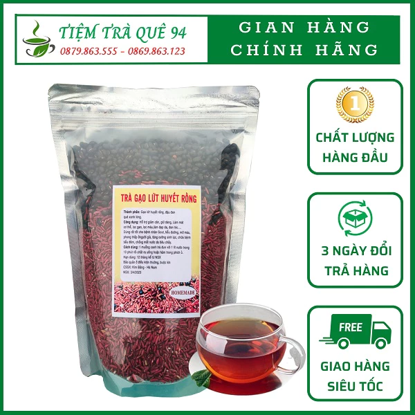 Trà Gạo Lứt ĐẬU ĐEN QUÊ, Trà Gạo Lứt Huyết Rồng  Rang Tay giúp giảm cân Thanh nhiệt Mát gan và Cải thiện giấc ngủ