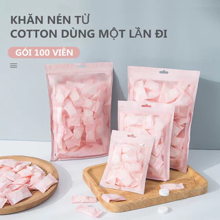 Set 100 viên khăn vải nén Hàn Quốc, dạng viên kẹo dùng 1 lần