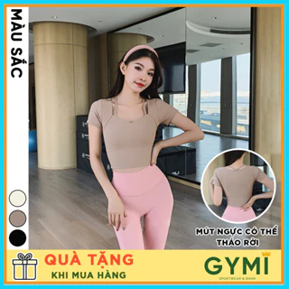 Áo tập gym yoga nữ ngắn tay GYMI AC31 dáng croptop có mút ngực chất thun gân cao cấp thấm hút mồ hôi tốt