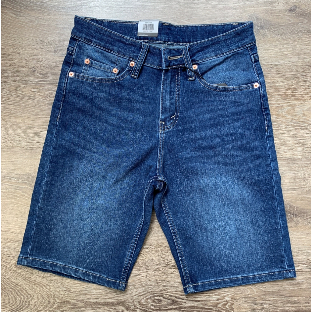 quần short jean nam co giãn màu xanh trung ống suông hàng vnxk