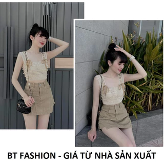 Áo Ren 2 Hai Dây Bản To Croptop Phối Nơ Tiểu Thư - BT Fashion (2 Mẫu để chọn) AT05